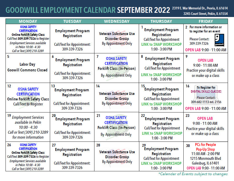 employment skills calendar